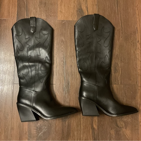 Madden Girl Black Over-the-Knee Western Block-Heel Boots - Picture 3 of 4